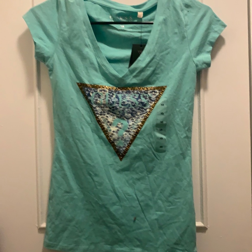Guess Teal V-neck Tee size xsmall new with tag